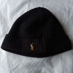 Ralph Lauren Black Knit Beanie with Logo